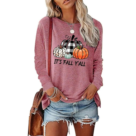 LilyLLL Womens Halloween Pumpkin Print T Shirt Long Sleeve Cotton Pullover Tee Tops