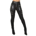 thumbnail image 1 of LilyLLL Womens High Waist PU Leather Steampunk Gothic Motorcycle Strappy Stretch Leggings Pants, 1 of 4