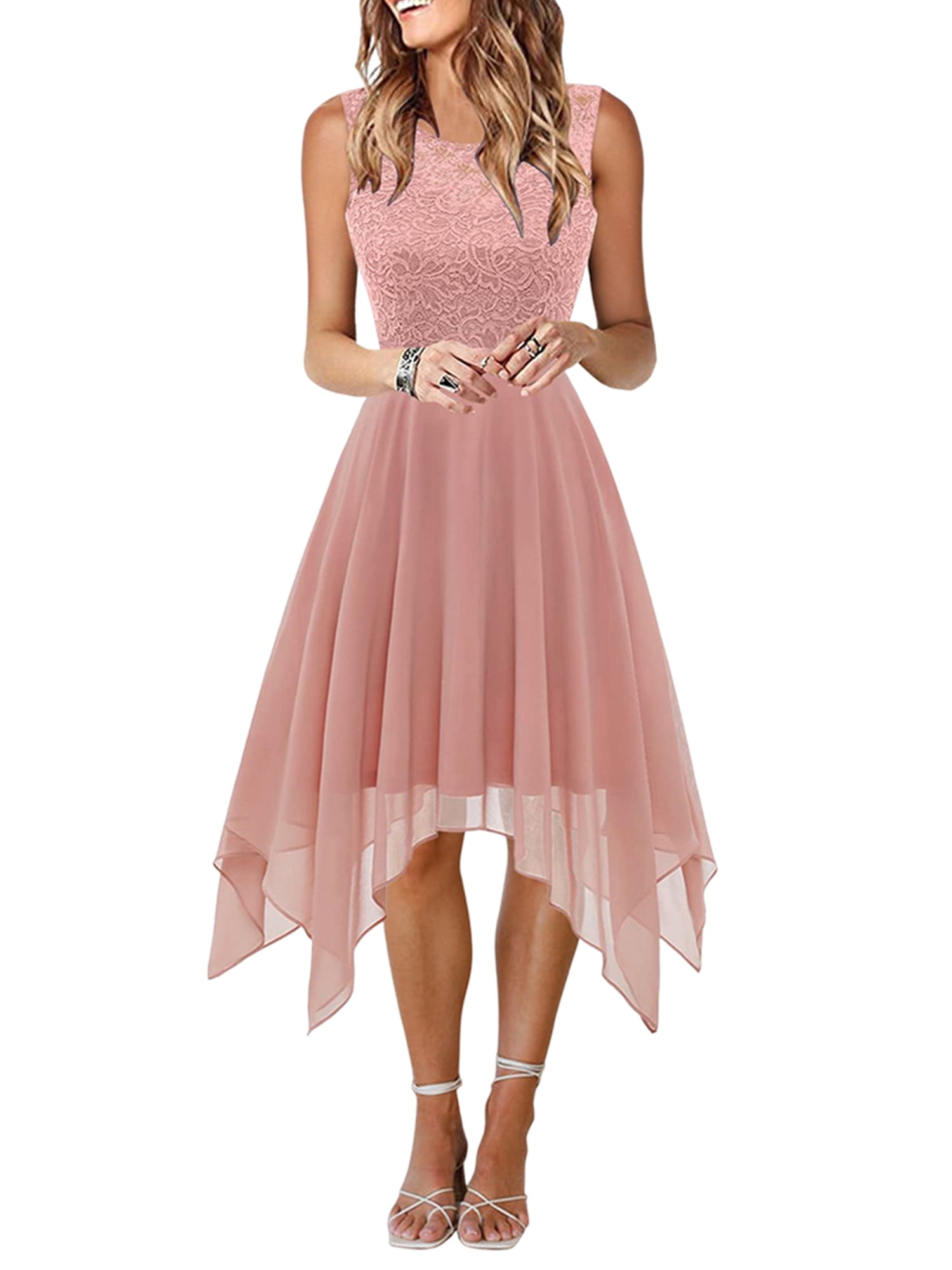 LilyLLL Womens Lace Chiffon Swing Midi Dress Sleeveless Evening Cocktail  Ball Gown - Walmart.com