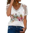 thumbnail image 1 of LilyLLL Womens Lace Short Sleeve V Neck T Shirt Casual Floral Blouse Tops, 1 of 5