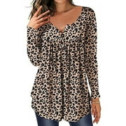 LilyLLL Womens Long Sleeve Buttons Tunic T Shirt Floral Print Blouse Tops