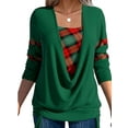 thumbnail image 1 of LilyLLL Womens Long Sleeve Fake Two Pieces Blouse Shirt Christamas Grid Print Draped Tops, 1 of 3