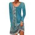 thumbnail image 1 of LilyLLL Womens Long Sleeve Round Neck Retro Floral Print Swing Dress, 1 of 4