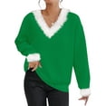 thumbnail image 1 of LilyLLL Womens Long Sleeve V Neck Waffle Knit T Shirt Christmas Furry Trim Blouse Tops, 1 of 2