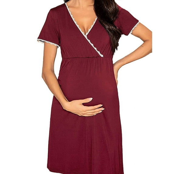 LilyLLL Womens Maternity Solid Lace V-Neck Nursing Wrap Dress