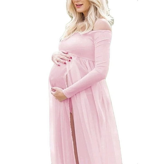 LilyLLL Womens Off Shoulder Maxi Dress Pregnancy Maternity Photo Shoot Photography Gown