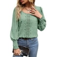 thumbnail image 1 of LilyLLL Womens Party Casual Puff Sleeve Lace Crochet Blouse Shirt Tops, 1 of 5