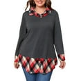 thumbnail image 1 of LilyLLL Womens Plus Size Christmas Tops Plaid Check Fake Two Pieces Tunic Blouse, 1 of 6