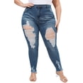 thumbnail image 1 of LilyLLL Womens Plus Size Distressed Ripped Jeans High Waist Stretch Denim Trousers, 1 of 5