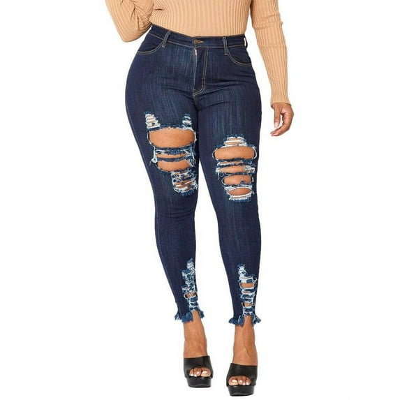 LilyLLL Womens Plus Size High Waist Distressed Ripped Ankle Jeans Denim Pants