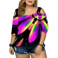thumbnail image 1 of LilyLLL Womens Plus Size Short Sleeve Cold Shoulder Printed Tunic Blouse Tee, 1 of 4