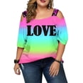 thumbnail image 1 of LilyLLL Womens Plus Size Short Sleeve Cold Shoulder Printed Tunic Blouse Tops, 1 of 3