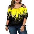 thumbnail image 1 of LilyLLL Womens Plus Size Short Sleeve Cold Shoulder Printed Tunic Blouse Tops, 1 of 4