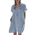 thumbnail image 1 of LilyLLL Womens Plus Size Short Sleeve Cotton Linen Baggy Collared Tunic Dress, 1 of 3