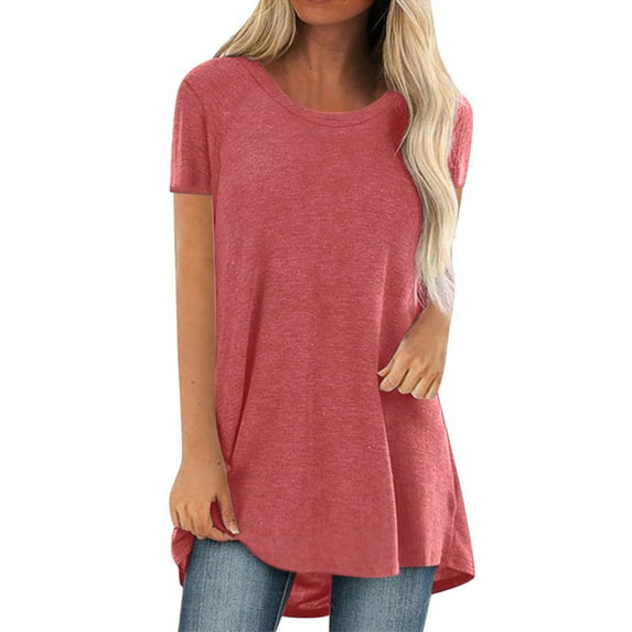LilyLLL Womens Plus Size Solid Color Short Sleeve Tunic T Shirt Tops