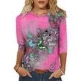 thumbnail image 1 of LilyLLL Womens 3/4 Sleeve Crew Neck Floral Print Casual T Shirt Tops, 1 of 2