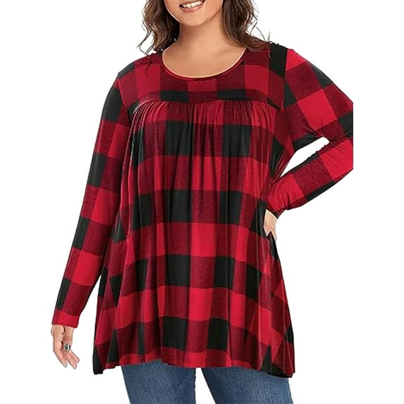 LilyLLL Womens Plus Size T-shirt Long Sleeve Round Neck Swing Tunic Blouse Tops