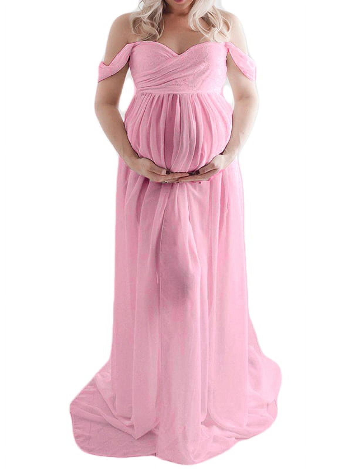 LilyLLL Womens Pregnants Front Split Off Shoulder Maxi Maternity Dress ...
