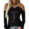 thumbnail image 1 of LilyLLL Womens Sequin Long Sleeve Cold Shoulder Tunic Tops, 1 of 2