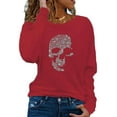 thumbnail image 1 of LilyLLL Womens Sequins Skull Print Halloween Long Sleeve Pullover T-shirt Tops, 1 of 2