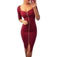 thumbnail image 1 of LilyLLL Womens Sexy Bodycon Dress Half Sleeve Zipper Midi Dresses, 1 of 2