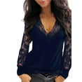 thumbnail image 1 of LilyLLL Womens Sexy Transparent Lace Long Sleeve V Neck Blouse T Shirt Tops, 1 of 2