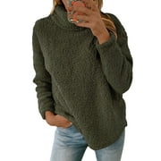 LilyLLL Womens Sherpa Fleece Long Sleeve Turtle Neck Pullover Sweater Jumper Tops