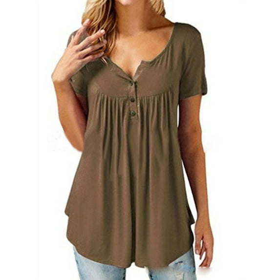 LilyLLL Womens Summer Short Sleeve Blouse Loose Solid Color T Shirt Tops