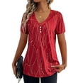 thumbnail image 1 of LilyLLL Womens Short Sleeve Buttons T-shirt Casual Print Pullover Blouse Tops, 1 of 4