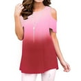 thumbnail image 1 of LilyLLL Womens Short Sleeve Cold Shoulder Loose Printed T-shirt Blouse Tops, 1 of 2