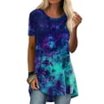 thumbnail image 1 of LilyLLL Womens Short Sleeve Round Neck Longline Tunic T Shirt Printed Blouse Tops, 1 of 3