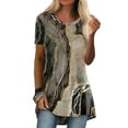 thumbnail image 1 of LilyLLL Womens Short Sleeve Round Neck Longline Tunic T Shirt Printed Blouse Tops, 1 of 2