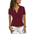 thumbnail image 1 of LilyLLL Womens Short Sleeve Shirts V Neck Collared Button Down Blouse Tops Pockets, 1 of 2