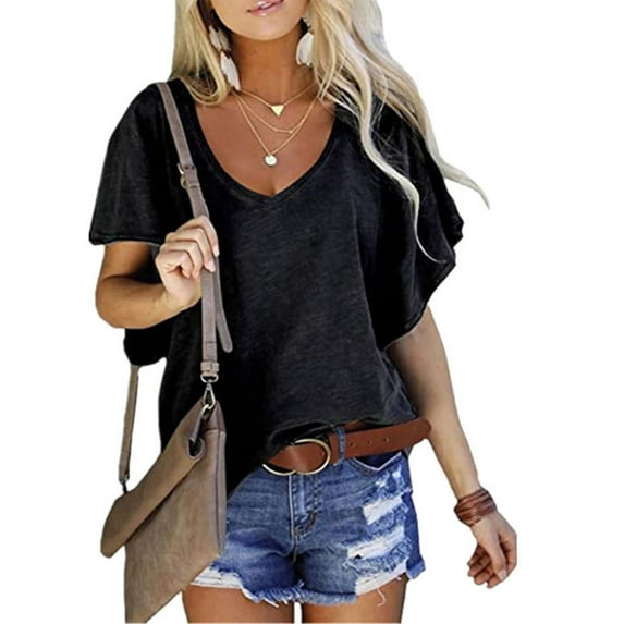 LilyLLL Womens Short Sleeve V Neck Casual Loose Blouse T-shirt Tops
