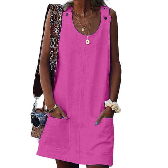 LilyLLL Womens Solid Color Buttons Sleeveless Dungaree Bib Pinafore Overall Dresses