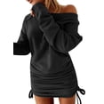 thumbnail image 1 of LilyLLL Womens Solid Color Long Sleeve Drawstring Mini Dress, 1 of 4