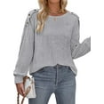 thumbnail image 1 of LilyLLL Womens Solid Color Long Sleeve Round Neck Buttons Blouse T Shirt Tops, 1 of 3