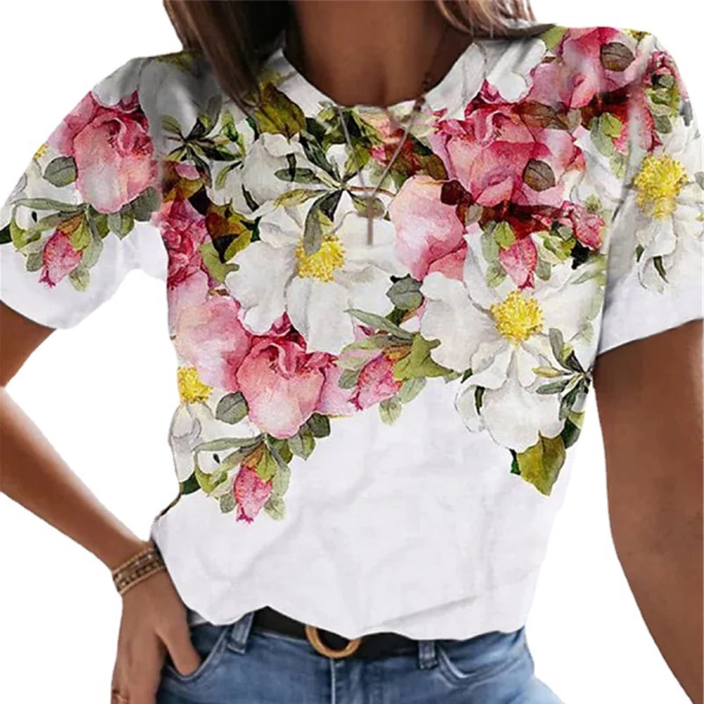 Stylish Summer Flower Printed Women's  Long T-shirt main image 0