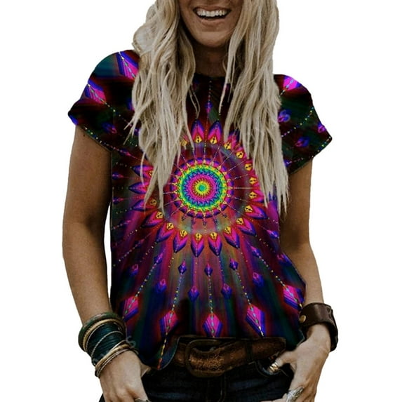 LilyLLL Womens Summer T Shirt Printed Short Sleeve Pullover Blouse Tops