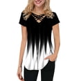 thumbnail image 1 of LilyLLL Womens Summer T-shirt Short Sleeve Criss Cross Printed Blouse Tee, 1 of 4