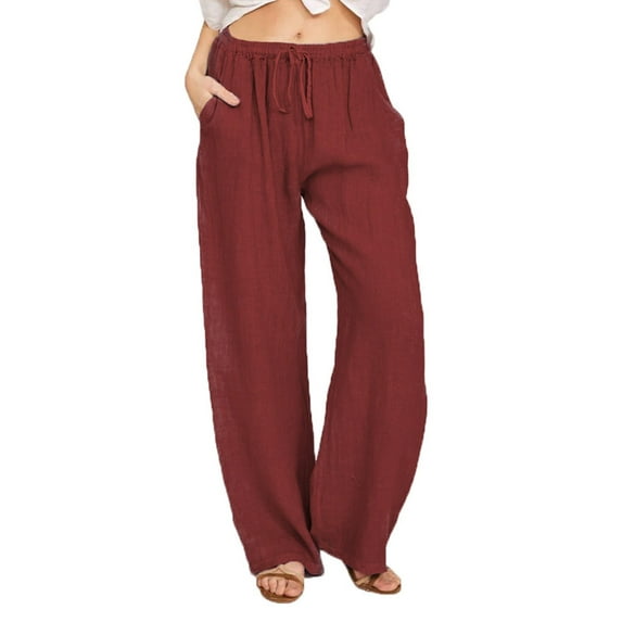 LilyLLL Womens Vacation Drawstring Elastic Waist Cotton Linen Baggy Casual Pants