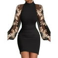 thumbnail image 1 of LilyLLL Womens Vintage Puff Sleeve Turtle Neck Evening Party Clubwear Mini Dress, 1 of 2