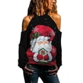 thumbnail image 1 of LilyLLL Womens Xmas Ugly Printed Long Sleeve Cold Shoulder Christmas Blouse Tops, 1 of 2