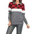 thumbnail image 1 of LilyLLL Womens Zipper Collar Sweatshirt Tartan Plaid Long Sleeve Xmas Blouse Tops, 1 of 3