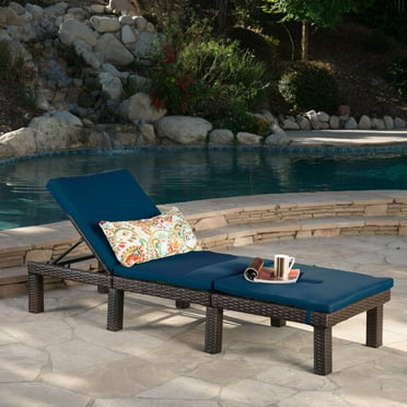 Lilyana Outdoor Chaise Lounge With Cushion, Multibrown, Blue