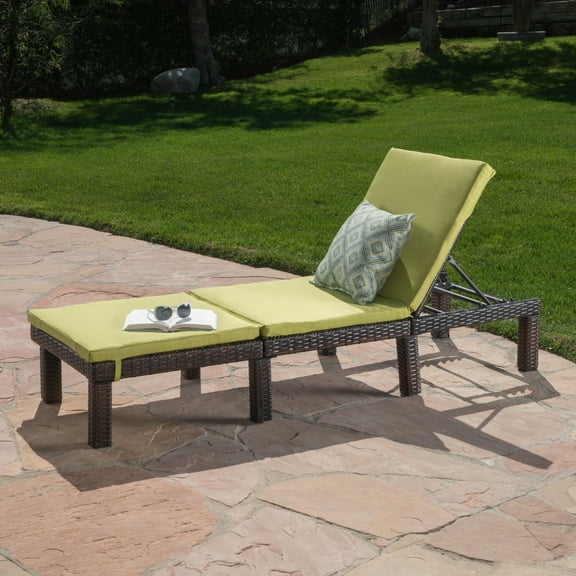 Lilyana Outdoor Chaise Lounge With Cushion, Multibrown, Green