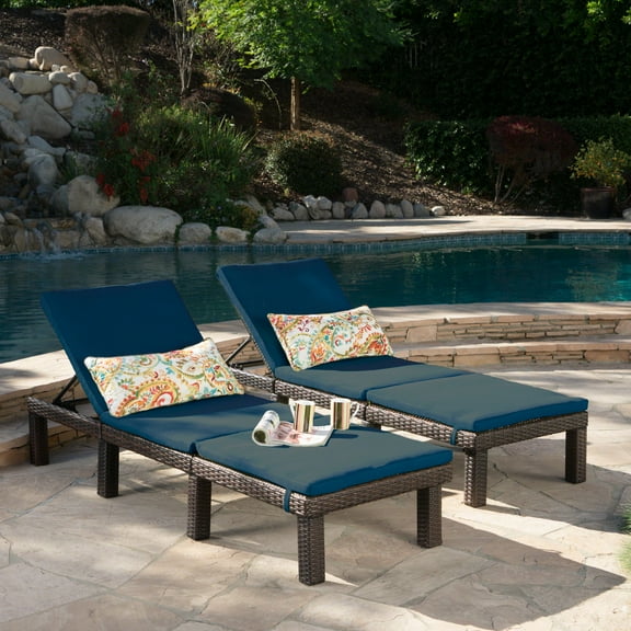 Lilyana Outdoor Chaise Lounge With Cushion, Set of 2, Multibrown, Blue
