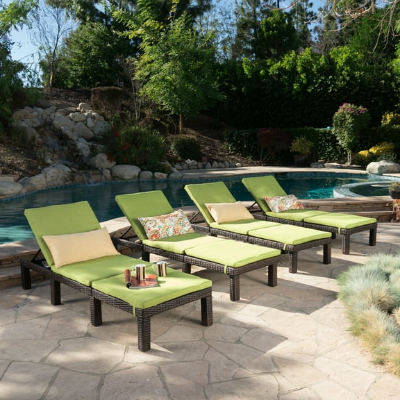Lilyana Outdoor Chaise Lounge With Cushion, Set of 4, Multibrown, Green