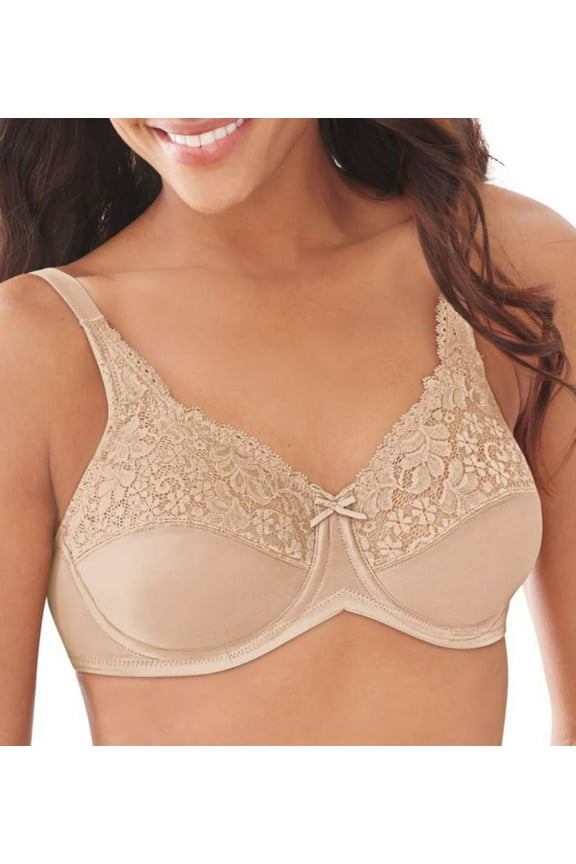 Women's Bali 0428 Lilyette Comfort Lace Minimizer Bra (Paris Nude 36DD)