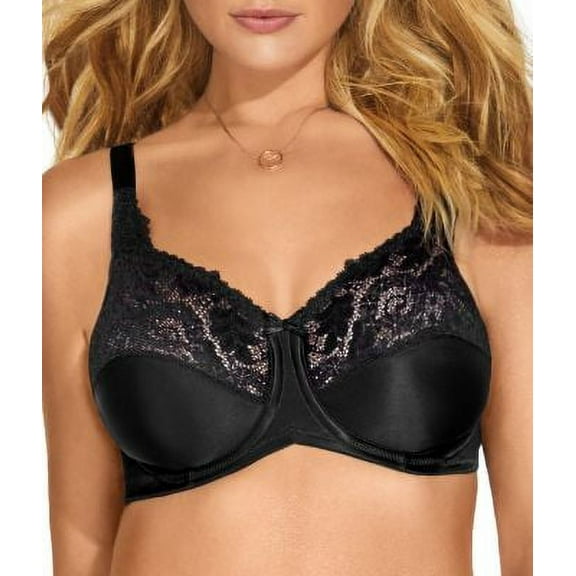 Lilyette Comfort Lace Underwire Minimizer Bra, Black, 34DD